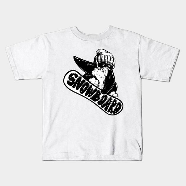 Penguin Snowboard Kids T-Shirt by Mako Design 